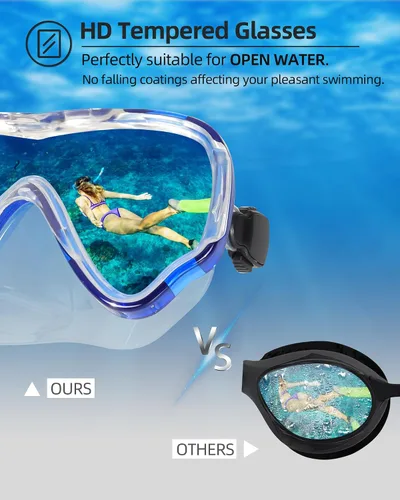 Miniatura 4 de EverSport Gafas de natación para adultos con cubierta para la nariz, máscara de buceo transparente antivaho amplia visión sin borrosidad para Azul