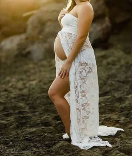 Miniatura 6 de Wamvp - Vestido de maternidad para sesión de fotos, para mujeres embarazadas, con encaje y hombros descubiertos, vestido de maternidad para sesión