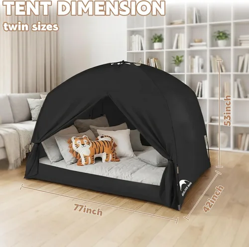 Miniatura 8 de Tiendas de cama para niños y adultos, portátil, 100% transpirable y 93% opaca, tienda de campaña de ensueño para niños pequeños, 3 puertas, gran