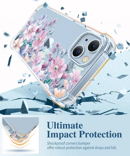 Miniatura 4 de GVIEWIN - Funda floral para iPhone 14 de 6.1 pulgadas, protector de pantalla + protector de lente de cámara, no se amarillenta, a prueba de golpes
