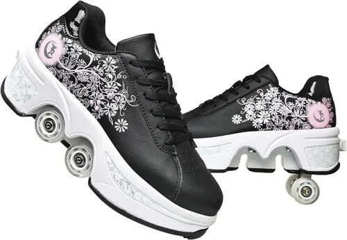 Miniatura 27 de Rueda de deformación de doble hilera Zapatos para caminar automáticos Deformación invisible Patín de ruedas 2 en 1 Patines de polea extraíble