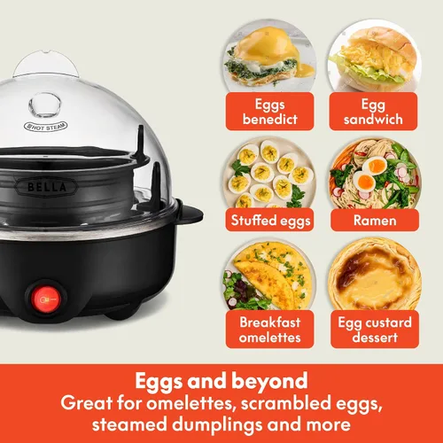 Miniatura 6 de Olla de huevos BELLA, hervidor rápido y escalfador, preparación de comidas esencial, tamaño familiar: prepara hasta 7 huevos grandes hervidos, tapa