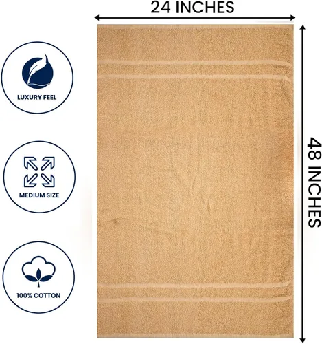 Miniatura 4 de Toallas de baño básicas medianas de 24 x 48 pulgadas, paquete de 6, color beige, suaves y absorbentes, toallas de algodón multiusos para baño, spa