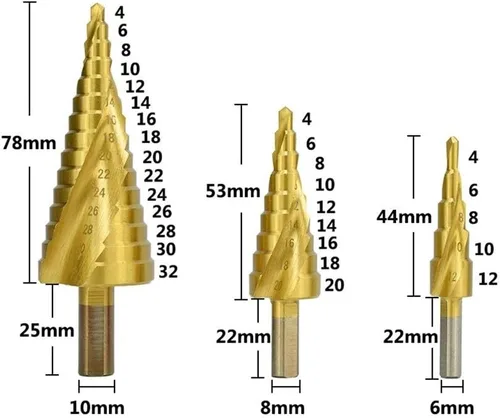 Miniatura 3 de Spiral Grooved Step Drill Bit Set HSS Titanium Hole Drilling Spiral Flute Cobalt Step Cone Drill,Carbide Step Drill Bit Woodworking Drill Bit HSS