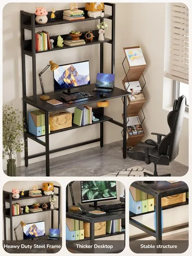 Miniatura 5 de Aquzee Escritorio para computadora con gabinete, escritorio de 40 pulgadas de ancho x 19.6 pulgadas de profundidad con estantes, escritorio alto