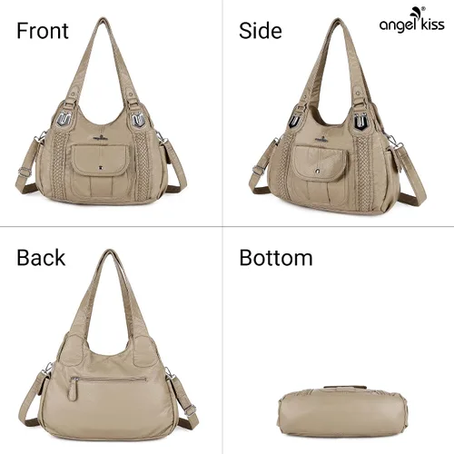 Miniatura 3 de Angelkiss - Bolsos y bolsos de mano para mujer, de cuero vegano lavado, bolso cruzado de hombro