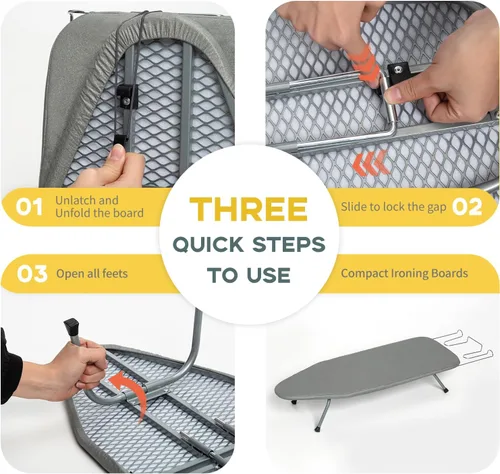 Miniatura 5 de Tabla de Planchar de Mesa con Soporte para Plancha, RAINHOL Tabla de Planchar Pequeña Plegable con Funda y Almohadilla, Mini Mesa de Plancha Negro