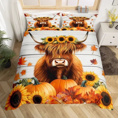 Miniatura 11 de Erosebridal Juego de funda de edredón individual de pavo de Acción de Gracias, juego de ropa de cama de calabaza y hojas de otoño para niños