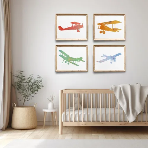 Miniatura 6 de Impresiones artísticas de aviones de guardería (juego de 4) – sin marco – 8 x 10 segundos Arte de pared encantador y caprichoso para guarderías