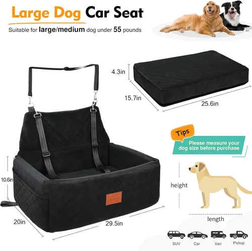 Miniatura 2 de NEEZUKAR Asiento de automóvil para perros grandes y medianos, asiento portátil lavable para mascotas de menos de 55 libras, asiento elevador