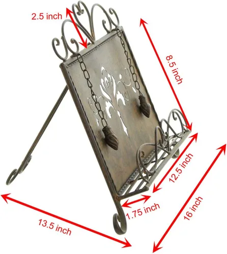 Miniatura 3 de Soporte de metal antiguo para libros de cocina, libro de recetas y soporte para iPad, caballete de libro de cocina con cadenas pesadas para regalo