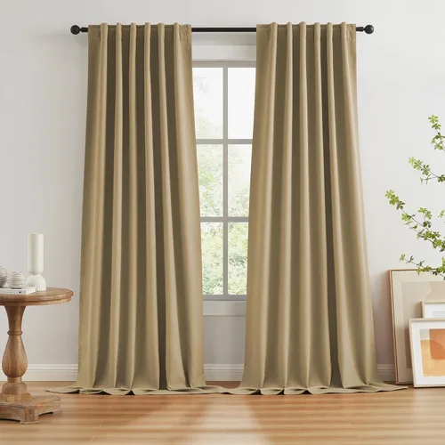 Miniatura 90 de Paneles de cortinas de ventana 100% opacas, con trabillas traseras, bolsillo para barra, gancho, cinturón, aspecto plisado, cortinas para sistema