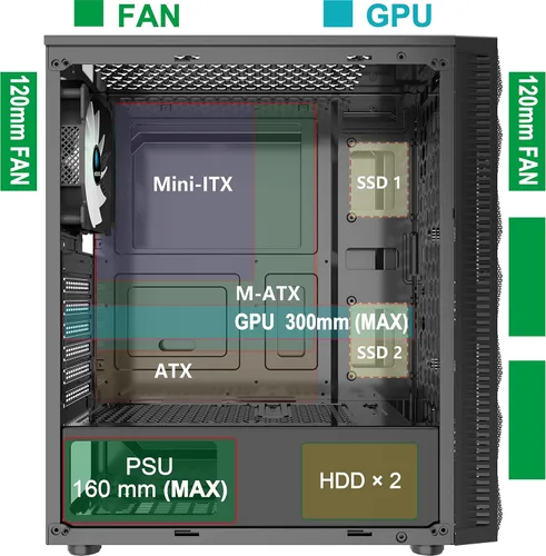 Miniatura 4 de MOROVOL Carcasa para PC con 4 ventiladores RGB preinstalados, carcasa de computadora ATX para juegos con malla frontal en forma de diamante y panel