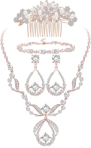 ORAZIO Juego de joyas de novia de cristal para baile de graduación, boda, damas de honor, vintage, diamantes de imitación, aretes, pulsera, peine