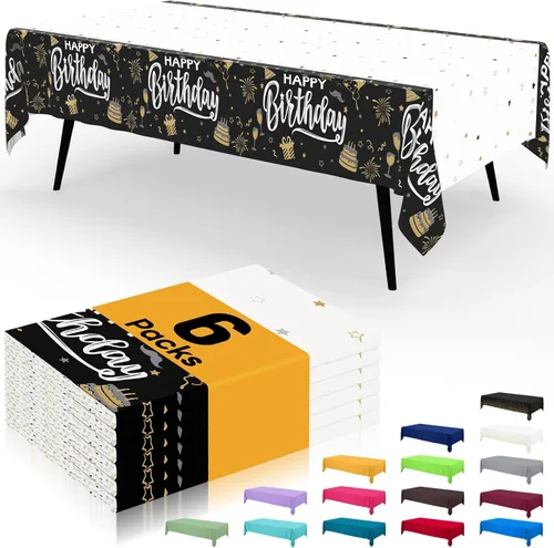 Miniatura 138 de Smiry - Juego de 6 manteles desechables, 54 x 78 pulgadas, manteles impermeables rectangulares para fiestas, cubierta de mesa de plástico