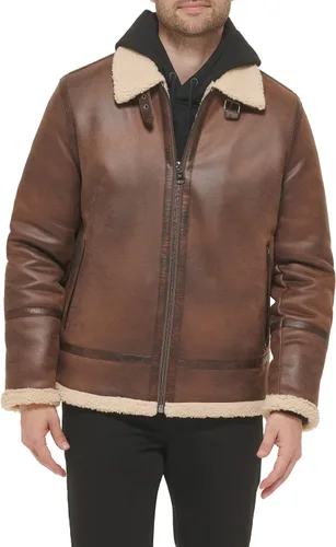 Calvin Klein Chaqueta de piel sintética para hombre - Chaqueta bomber con forro de oveja