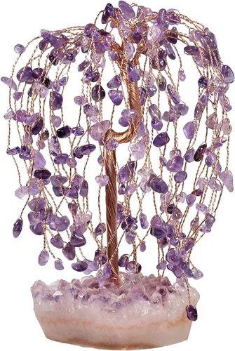 Miniatura 9 de Nupuyai Árbol de la riqueza de piedra de cristal de alambre de cobre con base de racimo de amatista, hecho a mano, bonsái para la buena suerte, Feng