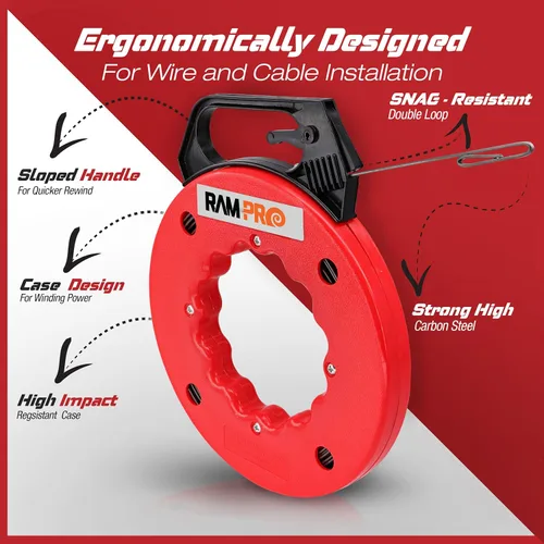 Miniatura 6 de Fish Tape Wire Puller 50ft - Easy to use Cable Puller Tool with Double Loop Tip - Flexible Wire Fishing Tools for Walls and Electrical Conduit - 1/8