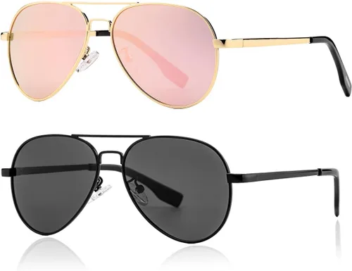 Miniatura 76 de Gleyemor Lentes de sol polarizados estilo aviador para niños y niñas, jóvenes, adolescentes, dos tamaños de 1.969 in y 2.047 in