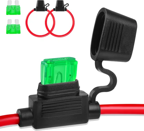 Portafusibles en línea de 12V, paquete de 2, versión extendida 12 AWG, portafusibles de cuchilla impermeable de 13.8 pulgadas, portafusibles en