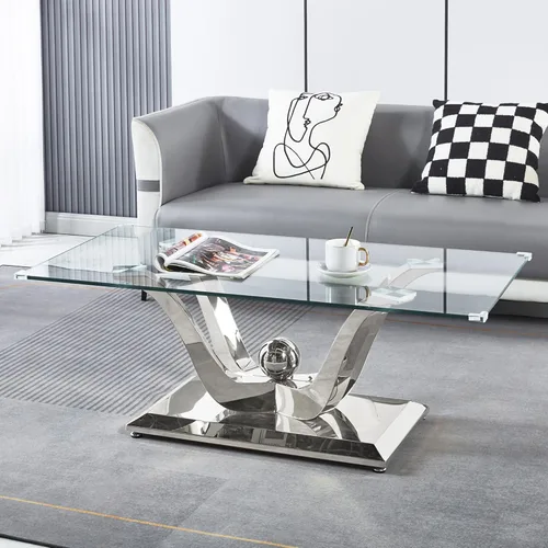 Miniatura 10 de Mesa auxiliar de cristal dorado, mesa auxiliar de lujo con base de acero inoxidable con acabado espejo y parte superior de vidrio templado, mesa