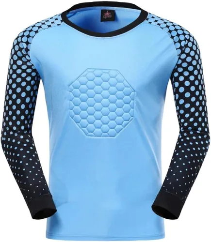 Jared's Athletic Wear Camiseta acolchada de portero juvenil Fútbol, Fútbol, Fútbol (azul claro)