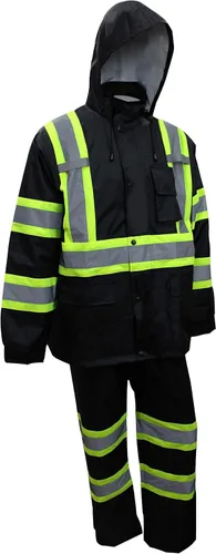 RK Safety TBK66 - Traje de lluvia clase 3, chaqueta, pantalones, parte inferior negra reflectante de alta visibilidad, con patrón en X (M, negro)