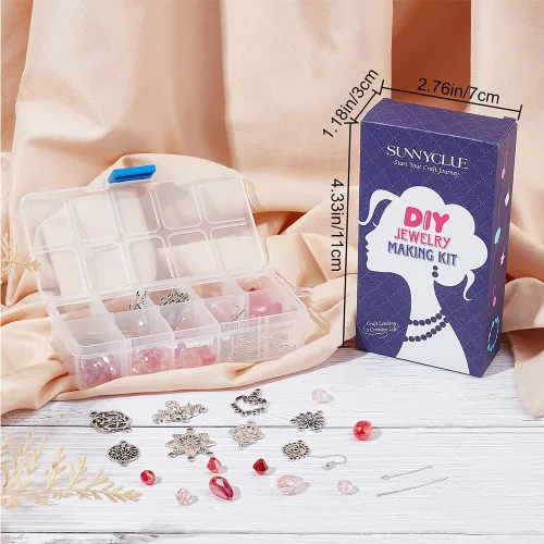 Miniatura 7 de SUNNYCLUE 1 caja de bricolaje 10 pares de cuentas rojas de araña colgantes kit de fabricación de aretes planos, redondo, nudo celta, flor, árbol