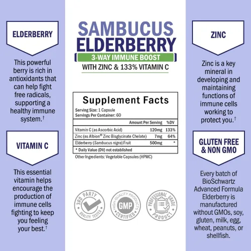 Miniatura 4 de BioSchwartz Curcumina de cúrcuma 1500 y saúco Sambucus con zinc y vitamina C