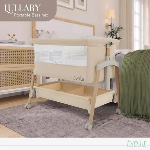 Miniatura 2 de évolur Cuna portátil con ruedas, moisés ajustable para el lado de la cama, lados de malla transpirable, canastilla de almacenamiento grande, fácil