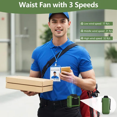 Miniatura 3 de Ventilador de cintura portátil – Batería de 6000 mAh, 3 velocidades, flujo de aire fuerte, hasta 16 horas de tiempo de trabajo, ventilador portátil