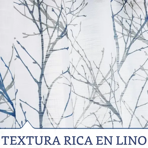 Miniatura 4 de FMFUNCTEX Cortinas de lino semitransparentes para dormitorio, cortinas azules y blancas de 84 pulgadas de largo para sala de estar, cortinas de Rama