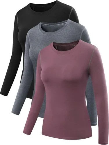 Miniatura 41 de NELEUS - Camisa deportiva de compresión atlética, de manga larga, para mujer, dry fit, paquete de 3