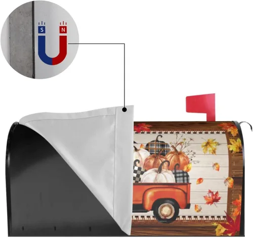 Miniatura 5 de Funda magnética para buzón de otoño, camión, tamaño estándar de 18 x 21 pulgadas, diseño de calabazas de Acción de Gracias, cosecha, hojas de arce