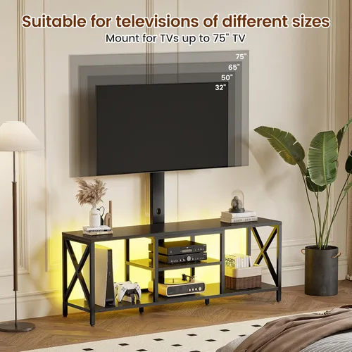 Miniatura 8 de Flycity Soporte de TV con soporte y luces LED, soporte universal para TV de 32 a 75 pulgadas, centro de entretenimiento con almacenamiento, mesa