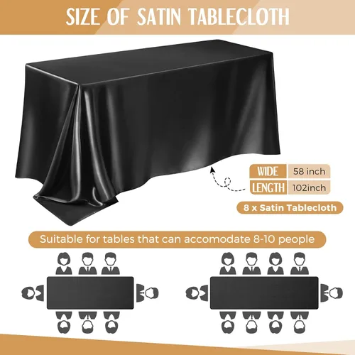 Miniatura 2 de Lounsweer - 8 manteles de satén para mesa, 102 x 58 pulgadas, mantel rectangular de seda suave para mesa, ideal para fiestas rectangulares, cenas