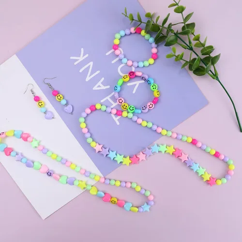 Miniatura 6 de Miss Rabbit Juego de cuentas de corazón de acrílico de color caramelo, cuentas de estrella de plástico, cuentas pastel lindas para pulseras