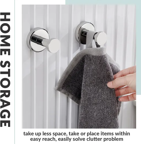 Miniatura 8 de APLusee Paquete de 2 ganchos para toallas de baño cromados pulidos, ganchos redondos para batas de acero inoxidable 304 para baño, cocina, garaje