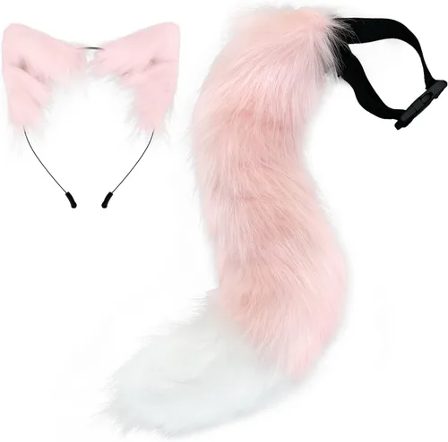 Miniatura 13 de Diadema de orejas de gato, juego de cola de zorro de lobo, hecho a mano, disfraz de animal para cosplay, tocado de piel sintética, accesorios