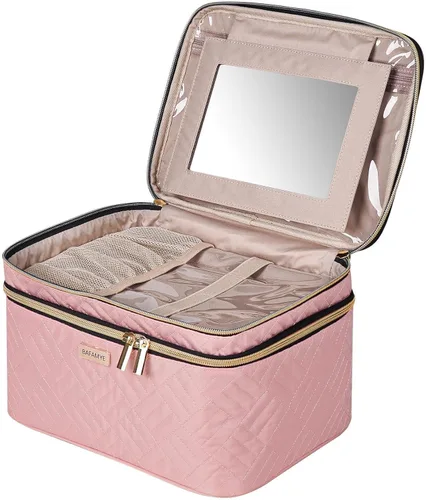 Miniatura 9 de BAFAMYE Bolsa de Maquillaje de Viaje de Doble Capa para Mujeres, Estuche Cosmético Grande, Organizador para Accesorios de Tamaño de Viaje, Botellas