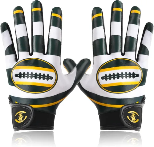 Miniatura 9 de Guantes de fútbol americano para niños, guantes receptores de fútbol americano juvenil, excelente agarre con silicona adhesiva, antideslizantes