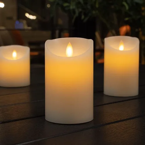 Miniatura 7 de Restaurantware - Velas de pilar sin llama de 3 x 5 pulgadas, 10 velas LED programables - Llama bailarina, para bodas y fiestas, velas blancas
