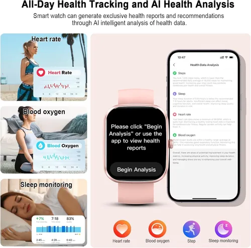 Miniatura 4 de Reloj inteligente con AI ChatGPT integrado (respuesta/hacer llamada), reloj inteligente de 1.91 pulgadas para hombres y mujeres, más de 110 A-Rosa