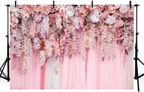 Miniatura 6 de Telón de fondo de pared floral rosa de 7 x 5 pies para niñas, despedida de soltera, boda, aniversario, flores, baby shower, decoración de fiesta