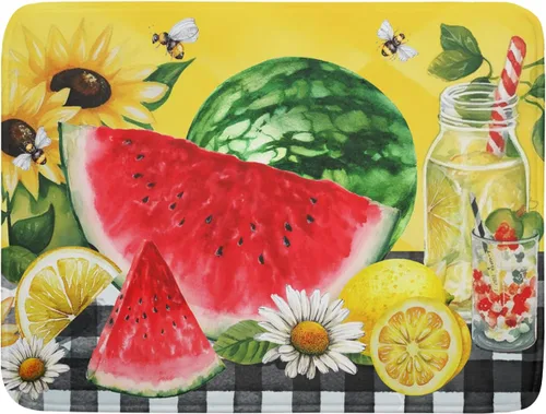 Miniatura 39 de Tapete de Secado de Platos de Sandía de Verano de Microfibra, Tapetes Escurridores de Platos de Cuadros de Búfalo de Limón Amarillo 16x18 Pulgadas