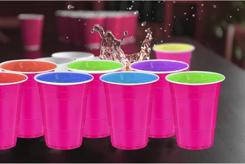 Miniatura 6 de 120 piezas 16 onzas vasos de plástico rosa para el Día de San Valentín, vasos de plástico rosa intenso para fiestas, vasos para bebidas, Rosa fuerte