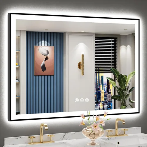 Miniatura 29 de 30x36 Espejo de baño LED con luces, retroiluminado y luz frontal, espejo de tocador iluminado antivaho para pared de baño, 3 colores, regulable