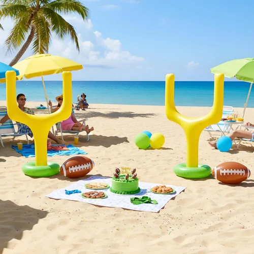 Miniatura 3 de Hungdao El kit de 4 piezas de suministros para fiesta de fútbol incluye 2 postes de portería de fútbol inflables gigantes y 2 pelotas gigantes