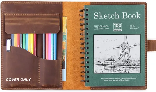Robrasim - Funda de cuero para cuaderno de bocetos hecha a mano, funda de cuero para cuaderno de bocetos de artista para cuaderno de bocetos de 14 x