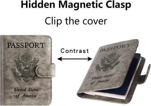 Miniatura 6 de Funda para pasaporte de piel con bloqueo RFID, accesorios de viaje para mujeres y hombres, gris), 43528-18280